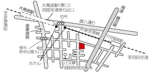 地図：羽田図書館への案内図