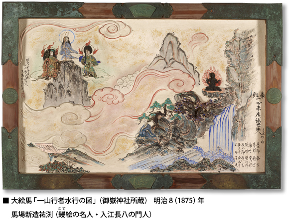 大絵馬「一山行者水行の図」（御嶽神社所蔵）明治8（1875）年　馬場新造祐渕（鏝絵の名人・入江長八の門人）