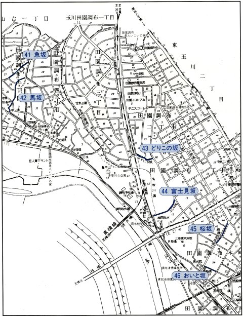 画像：田園調布・嶺町地域の坂道の地図