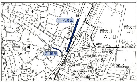 画像：入新井・新井宿地域の坂道 の地図