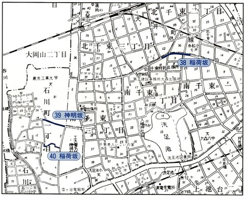 画像：千束地域の坂道の地図