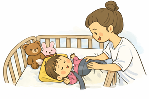 外泊訓練中の親子のイラスト