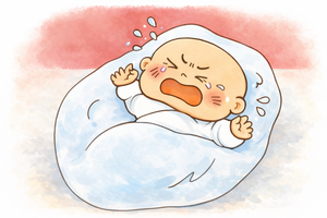 おくるみに包まれて泣くうめちゃんのイラスト