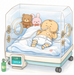 保育器に入るくすのきくんのイラスト