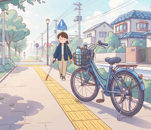 点字ブロックのそばに自転車が置いてある様子