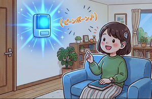 光るチャイムが、チャイムが鳴ったことをお知らせしてくれている様子