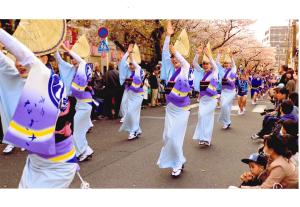 写真：遠藤　隆さん作「桜吹雪と阿波踊り」（馬込桜並木通り）