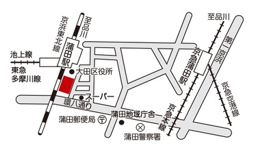 地図：蒲田駅前図書館への案内図