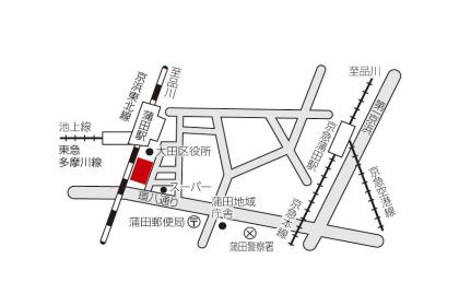 地図：蒲田駅前図書館への案内図