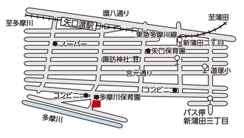 地図：多摩川図書館への案内図