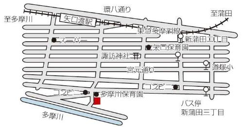地図：多摩川図書館への案内図